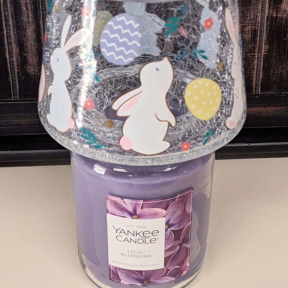 Yankee Candle Bunny Glass Jar Shade Topper New "2024" White Bunnies & Color Eggs